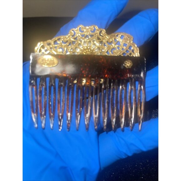 Miriam Haskell Vintage Gold-Tone Hair Comb With Faux Pearl & Filigree Design - Picture 5 of 15